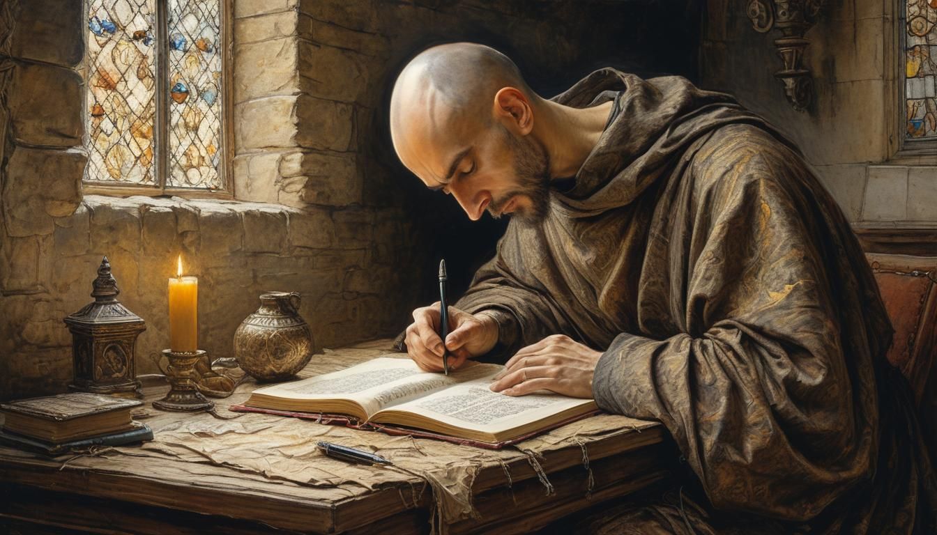 Medieval Spanish Monk Portrait in Golden Age Style