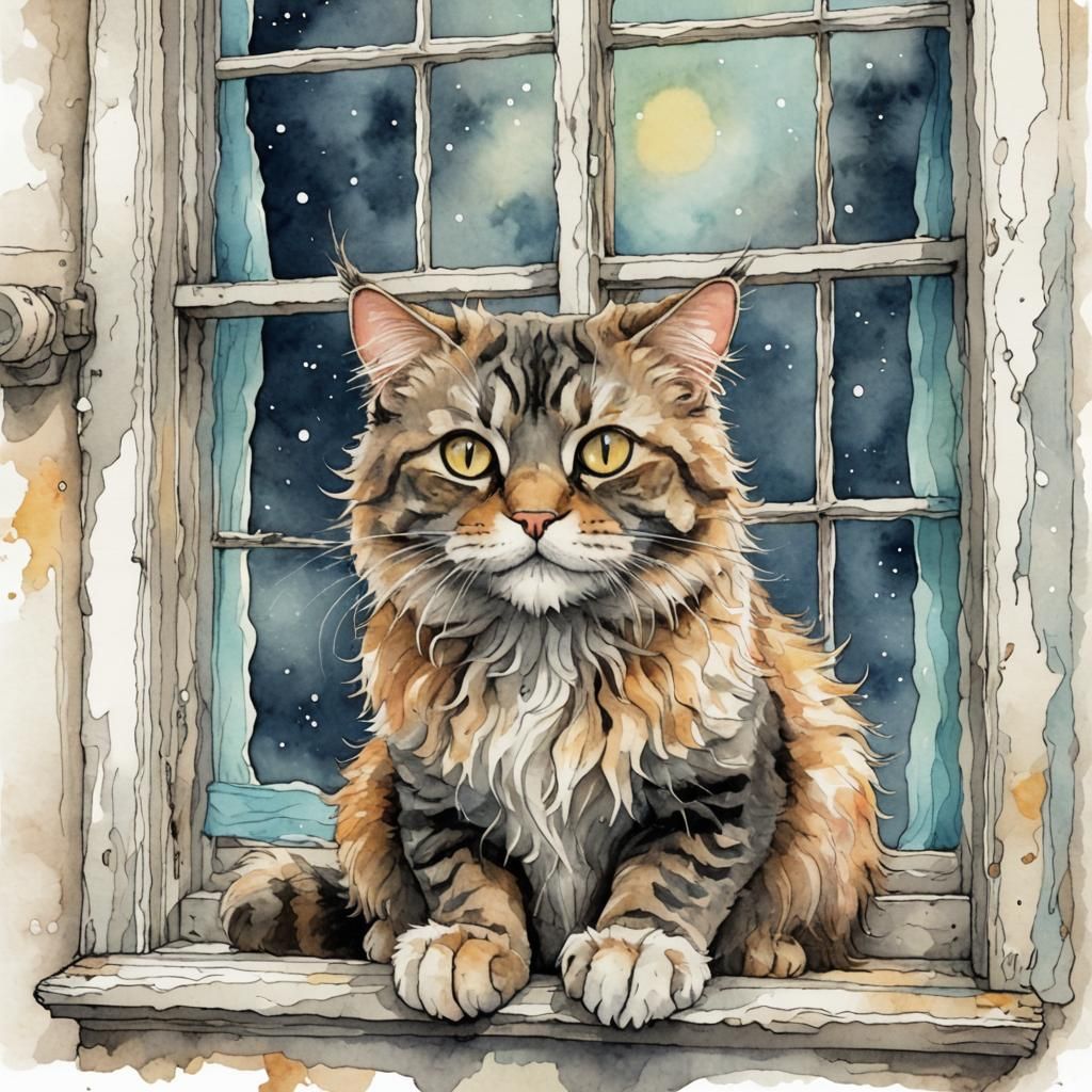 Whimsical Watercolor Cat Monologue on Monday