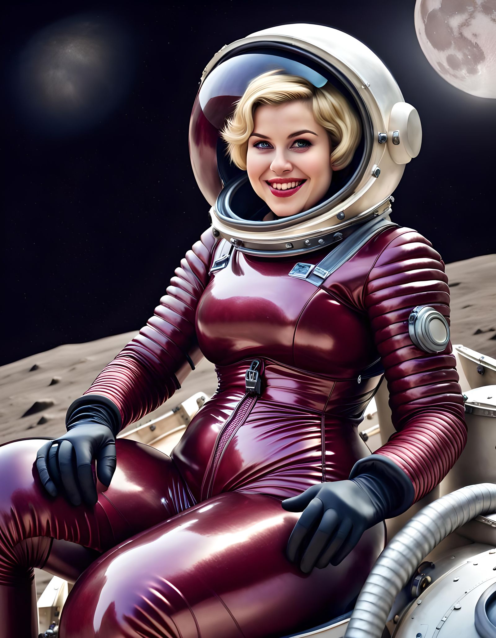 Blonde Woman in Spacesuit on Lunar Rover, 8K
