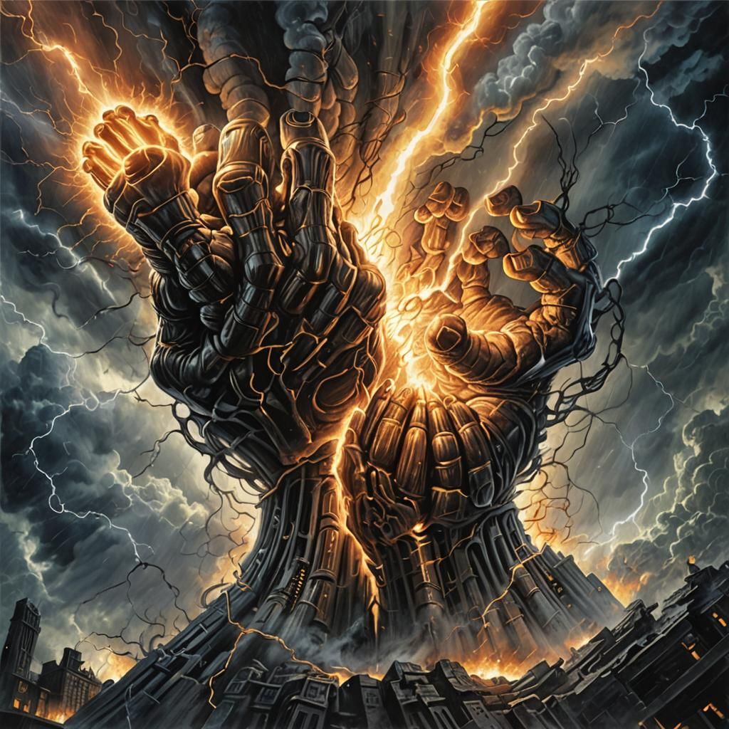 Gigantic Lightning Hand Descends from Stormy Sky