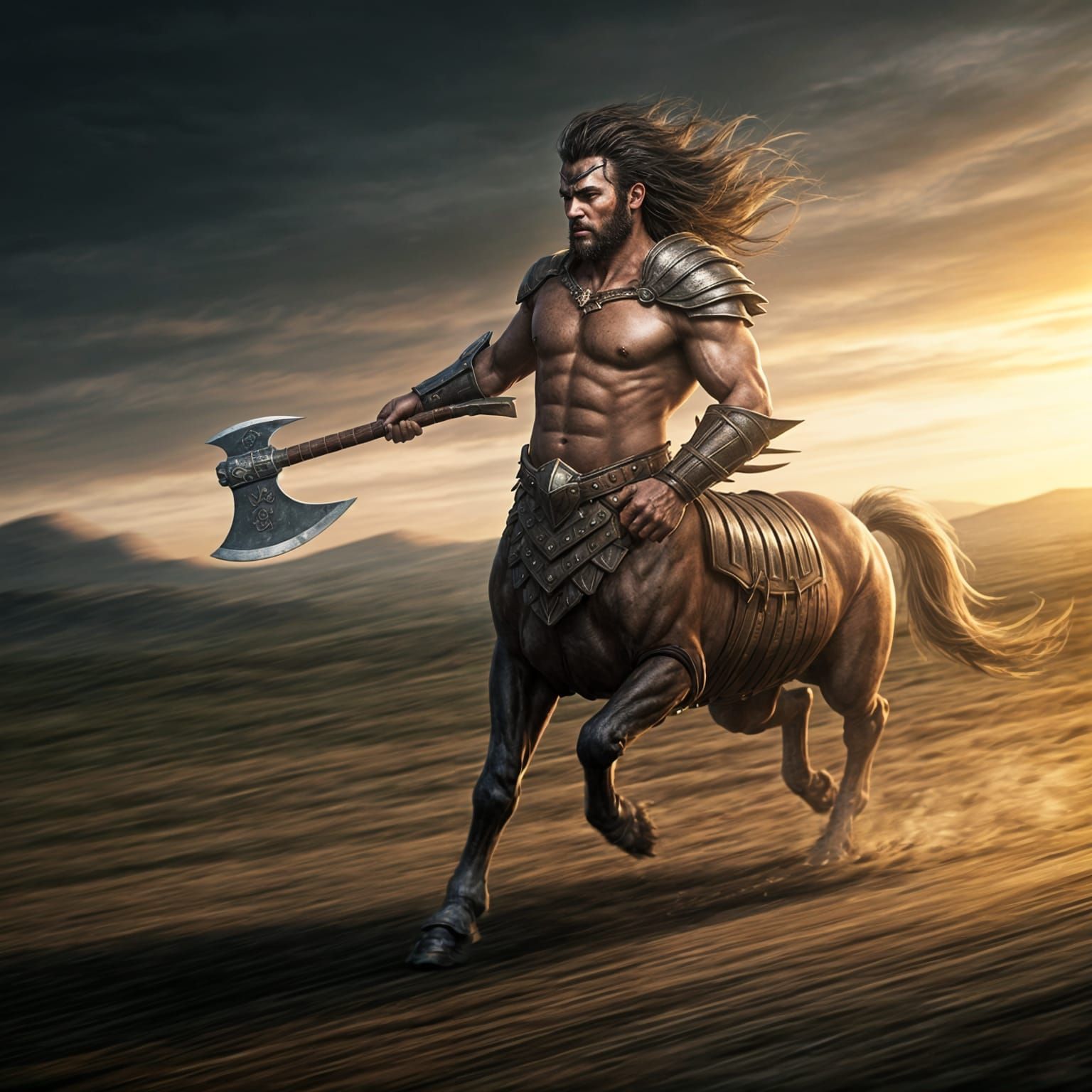 Centaur Warrior Rushing into Battle with Axe