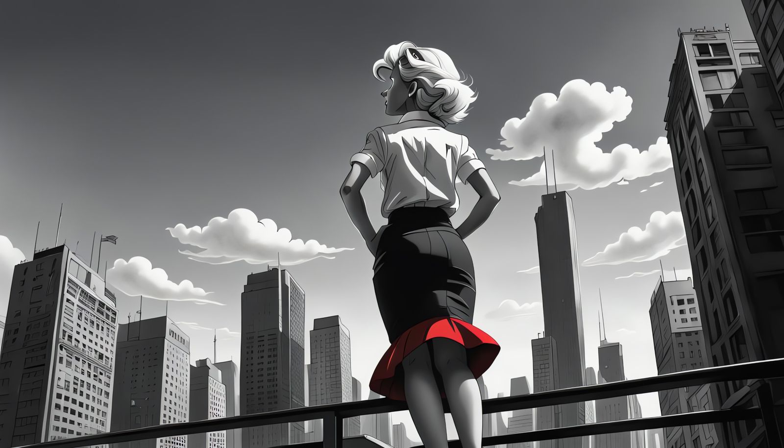 Lisa Simpson in Neo-Noir Cityscape Pencil Drawing