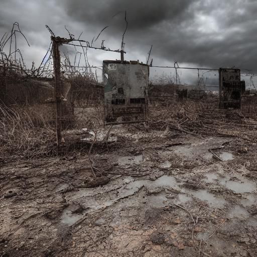Post-Apocalyptic Military Checkpoint in Ruins