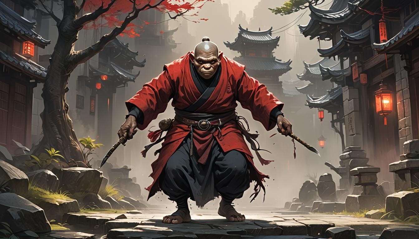 Humorous Sketch: Red Hunchback Hunting with Troll