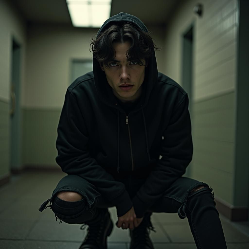 Cinematic Film Still of a Man in Hoodie