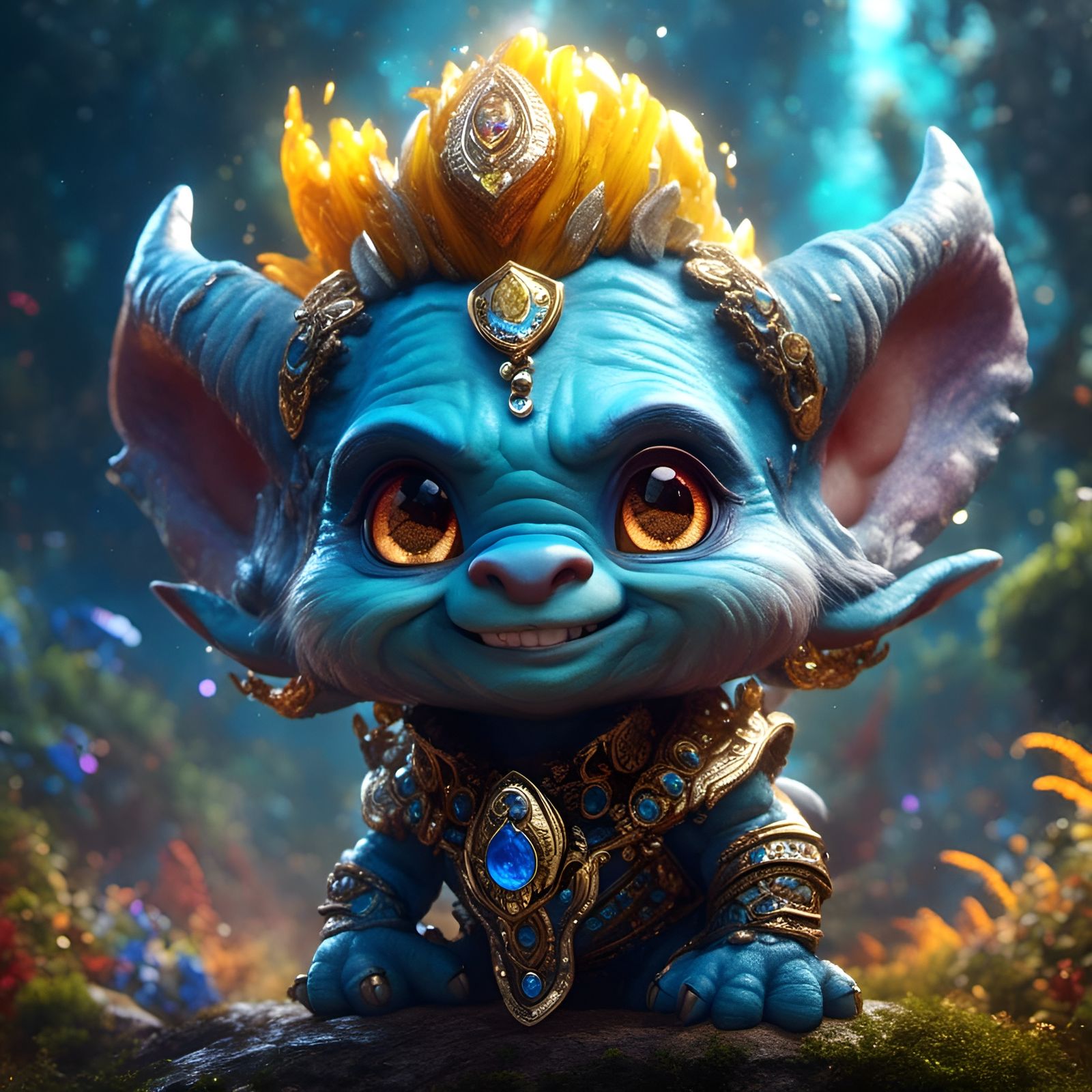 Cosmic Chibi Blue Troll Portrait in Ultra-RTX