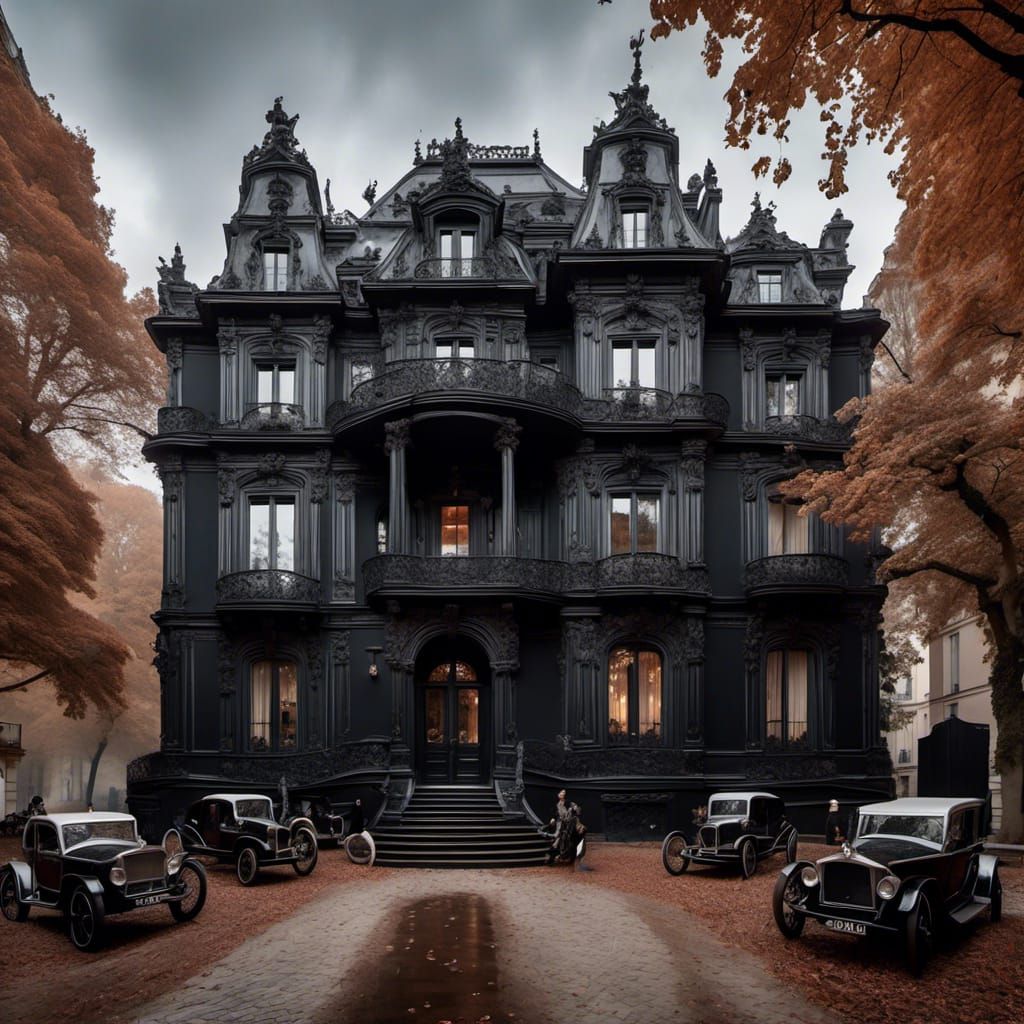 Baroque Mansion Painted Black and Silver