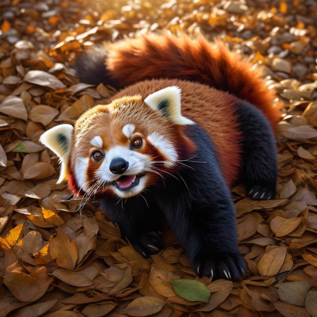 Red Panda in Autumn Leaves, Hypermaximalist Style