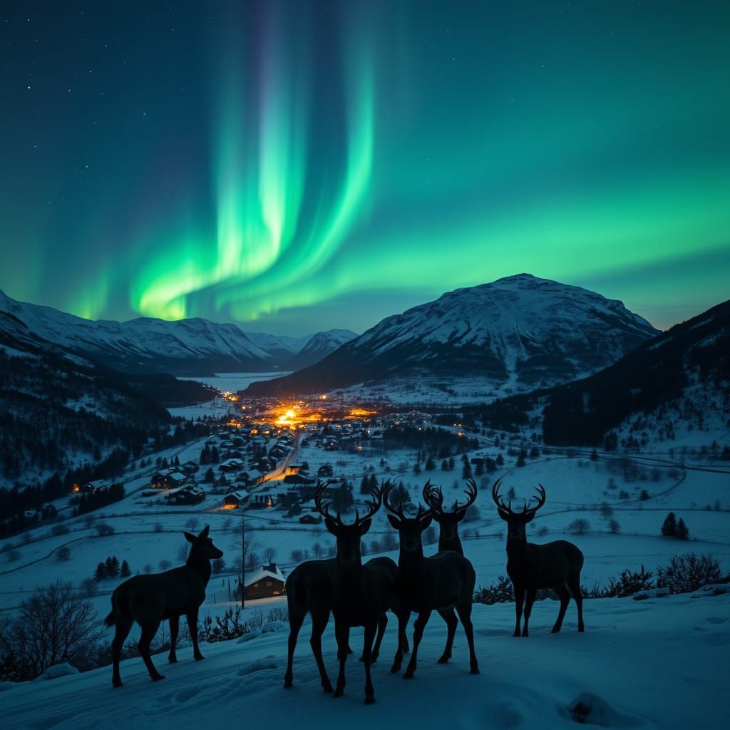 Cinematic Scottish Village Under Northern Lights