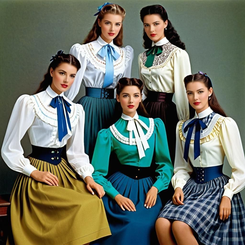 Vintage Fashion Illustration of Women in Blouses