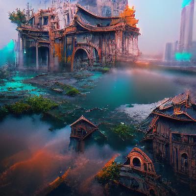 Abandoned Metropolis in Vibrant Hues
