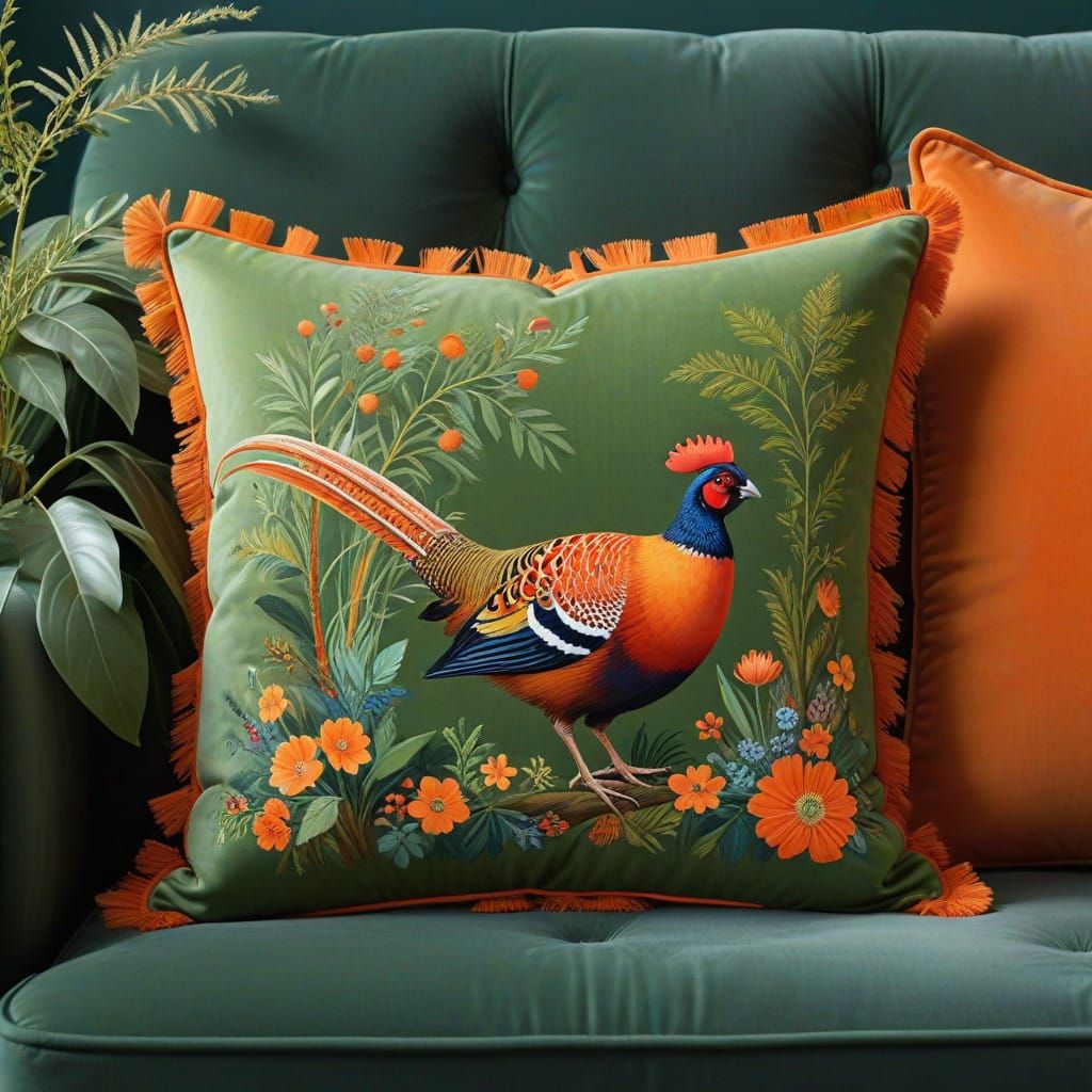 Whimsical Pheasant in Cozy Olive Green Setting