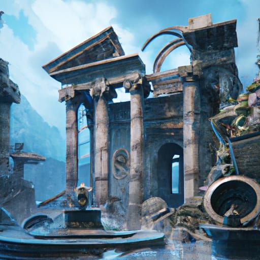 Greek Temple Ruins: Detailed Matte Painting