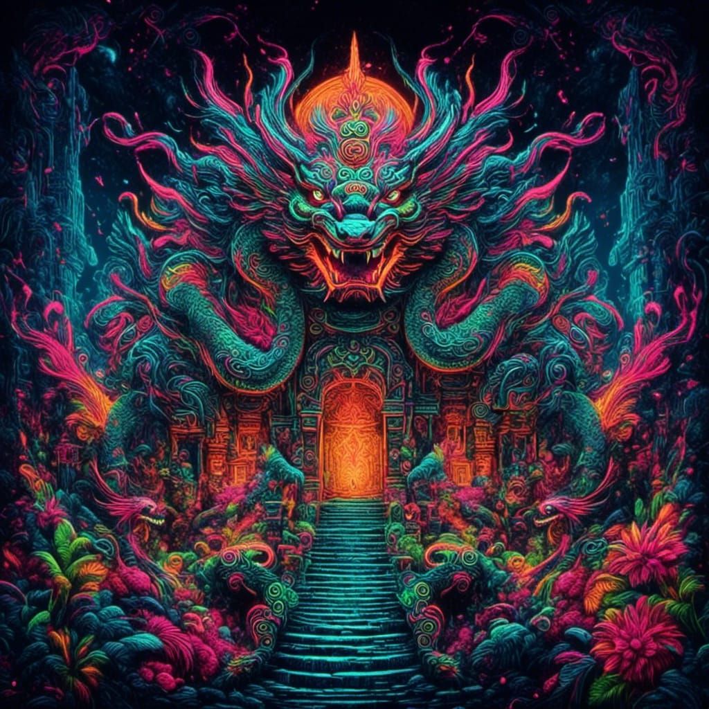 Neon Dragon Guardian of Mayan Ruins