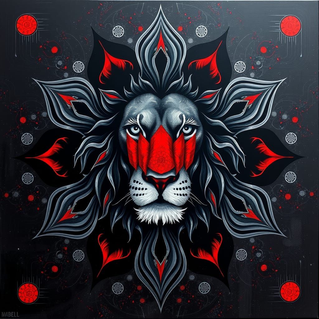 Lion Emerges from Lotus Flower in Acrylic Pour