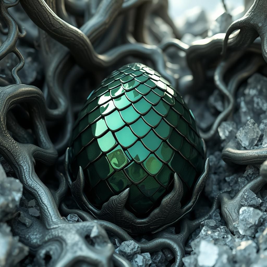 Green Dragon Egg Reflecting Alien Landscape