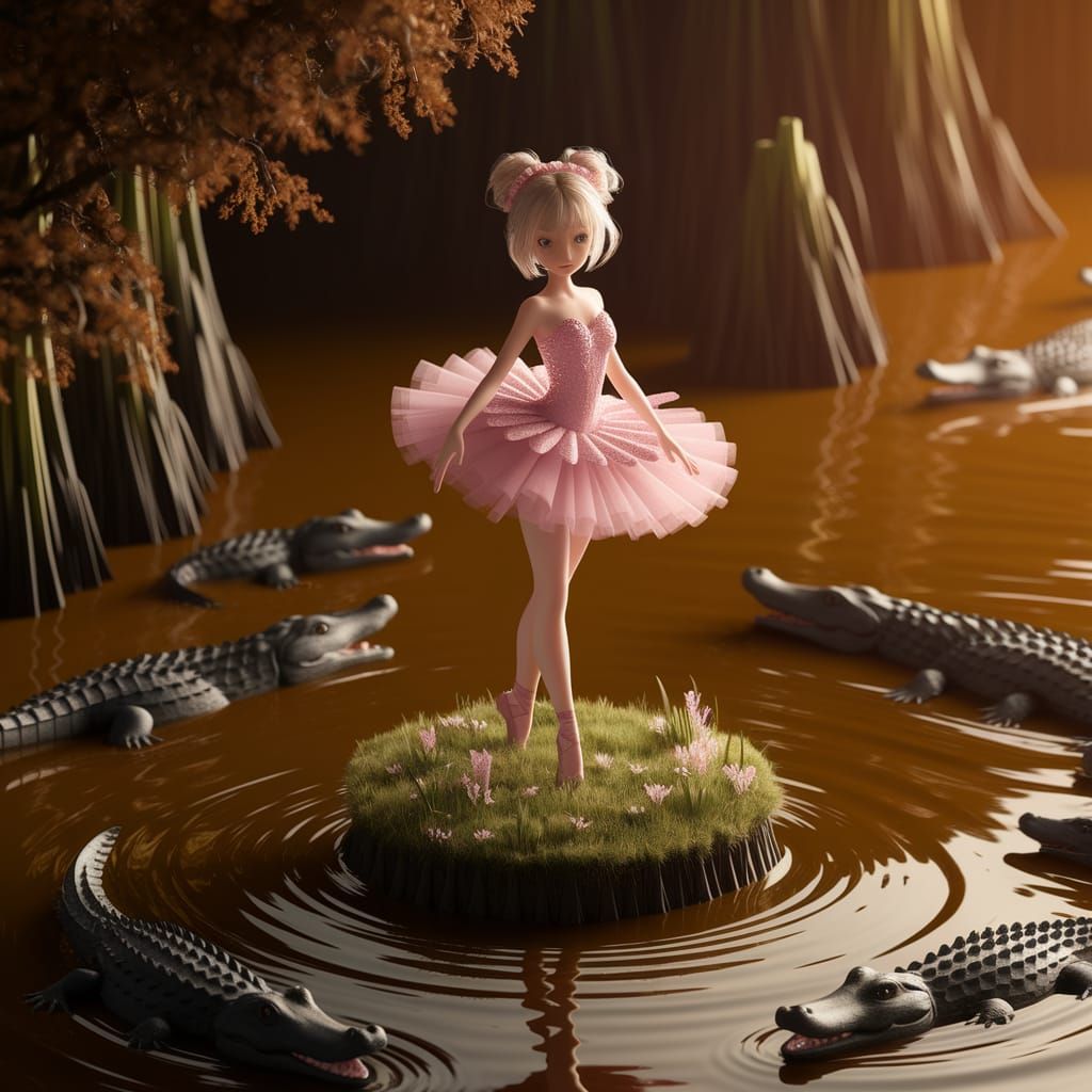 Ballerina Sissy in Alligator Swamp: 3D Anime Art