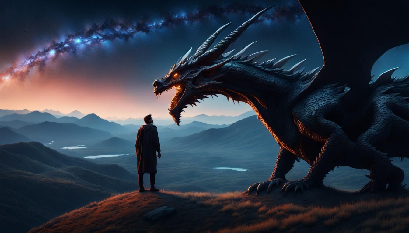 Majestic Dragon Portrait Under Starry Night Sky