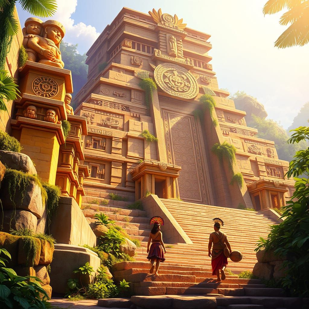 Ancient Mesoamerican Temple in Golden Light