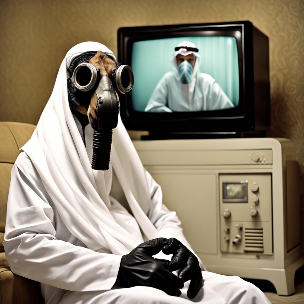 Camel-Man Hybrid Watching TV in Arabia