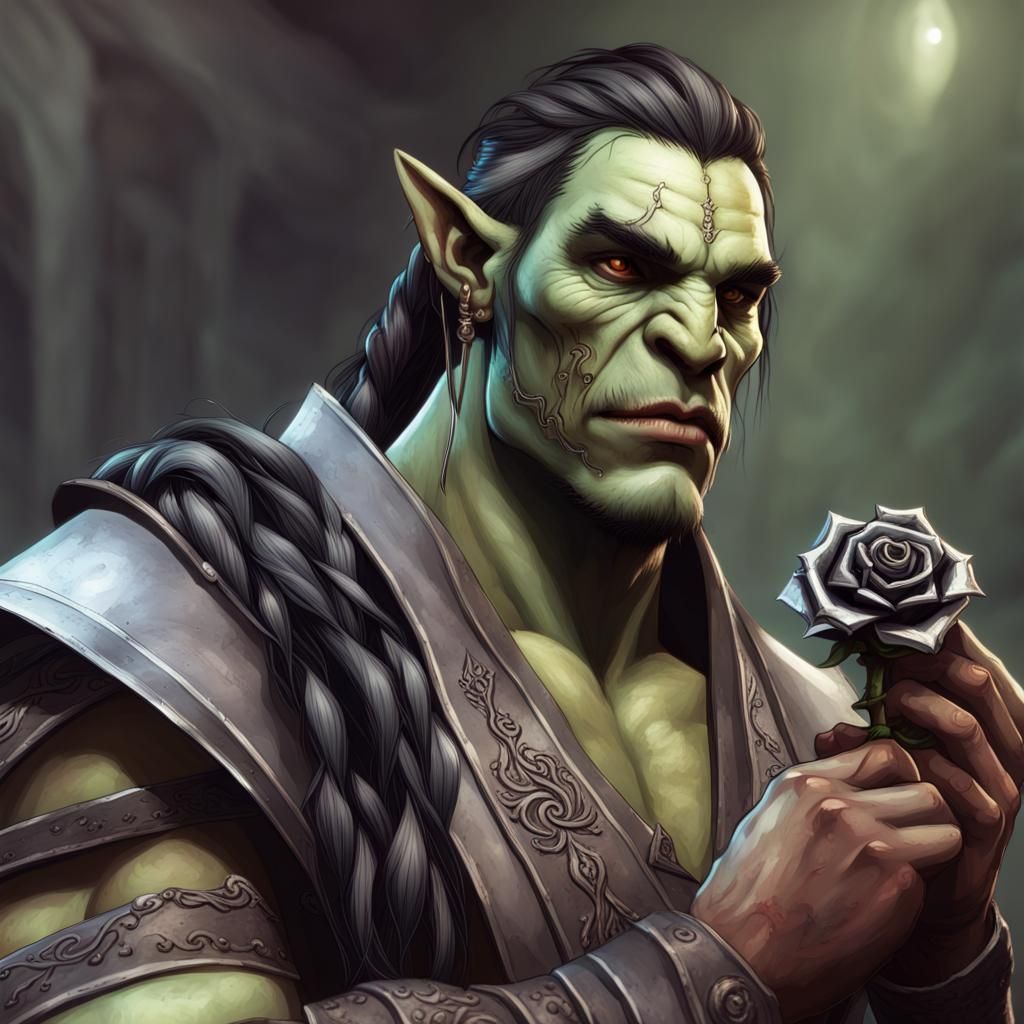 Scholarly Orc with Metal Rose Portrait