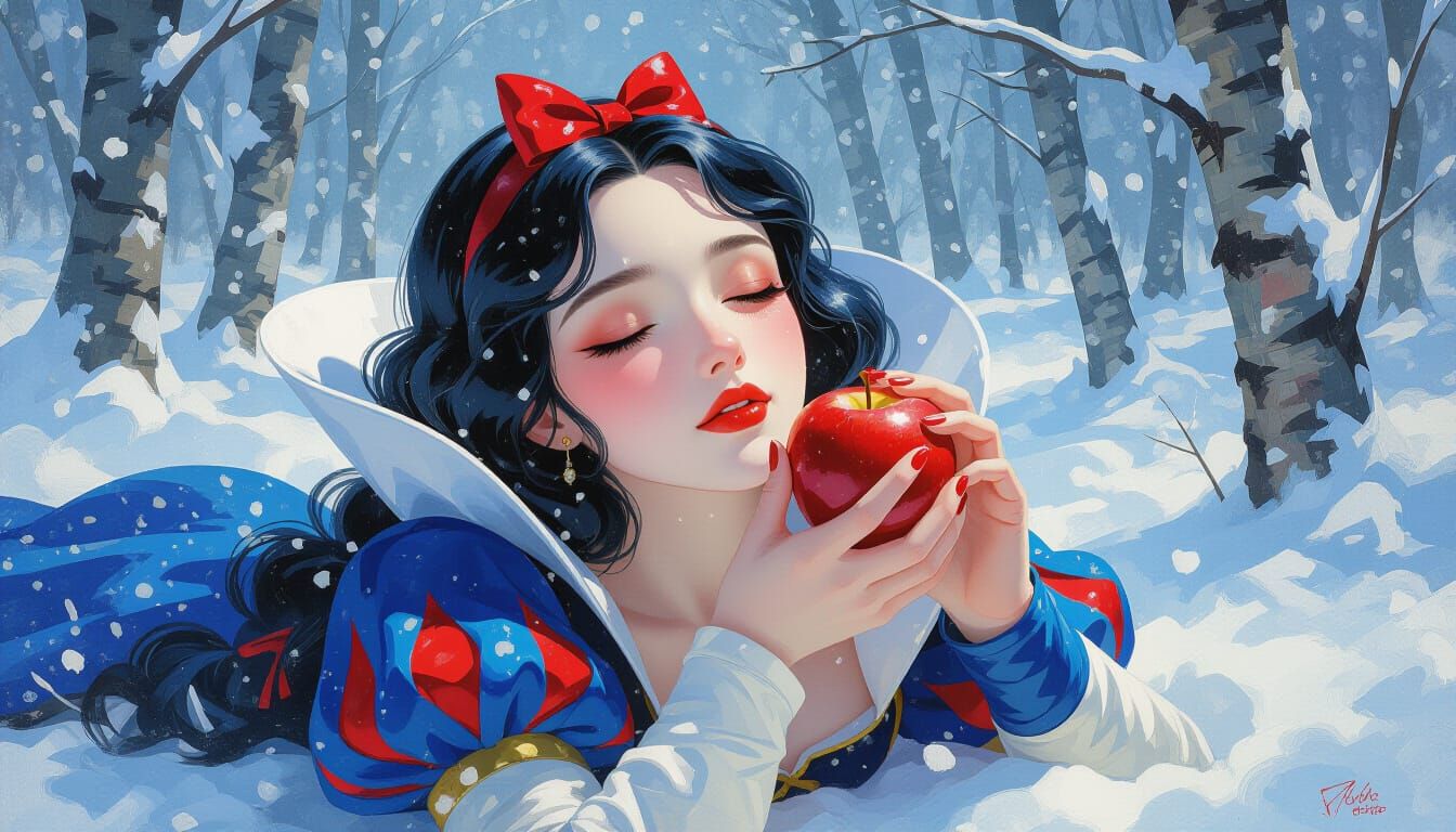 Snow White Double Exposure Portrait in Manhwa Style