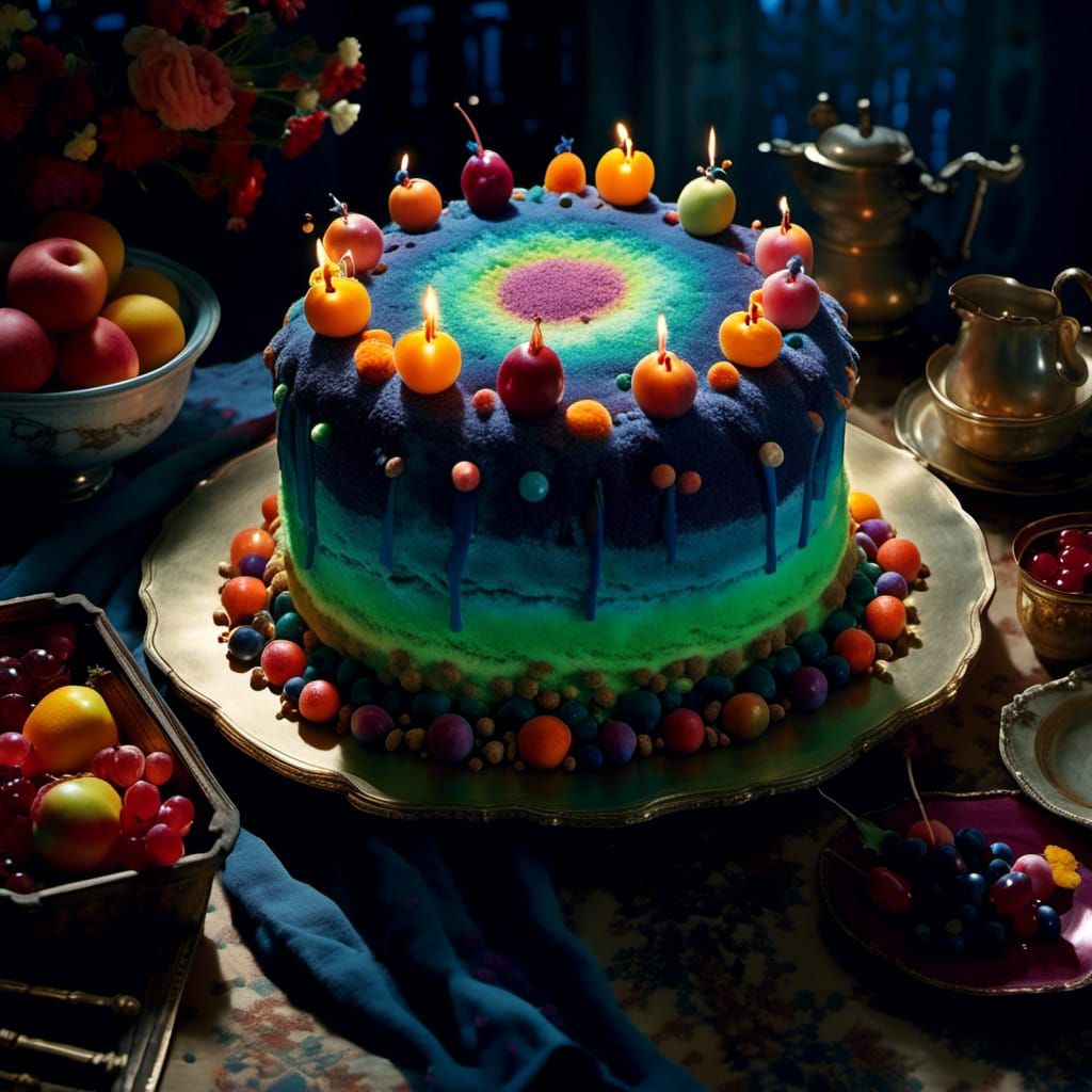 Cosmic Cake in Bright Colors, Luminous Lighting