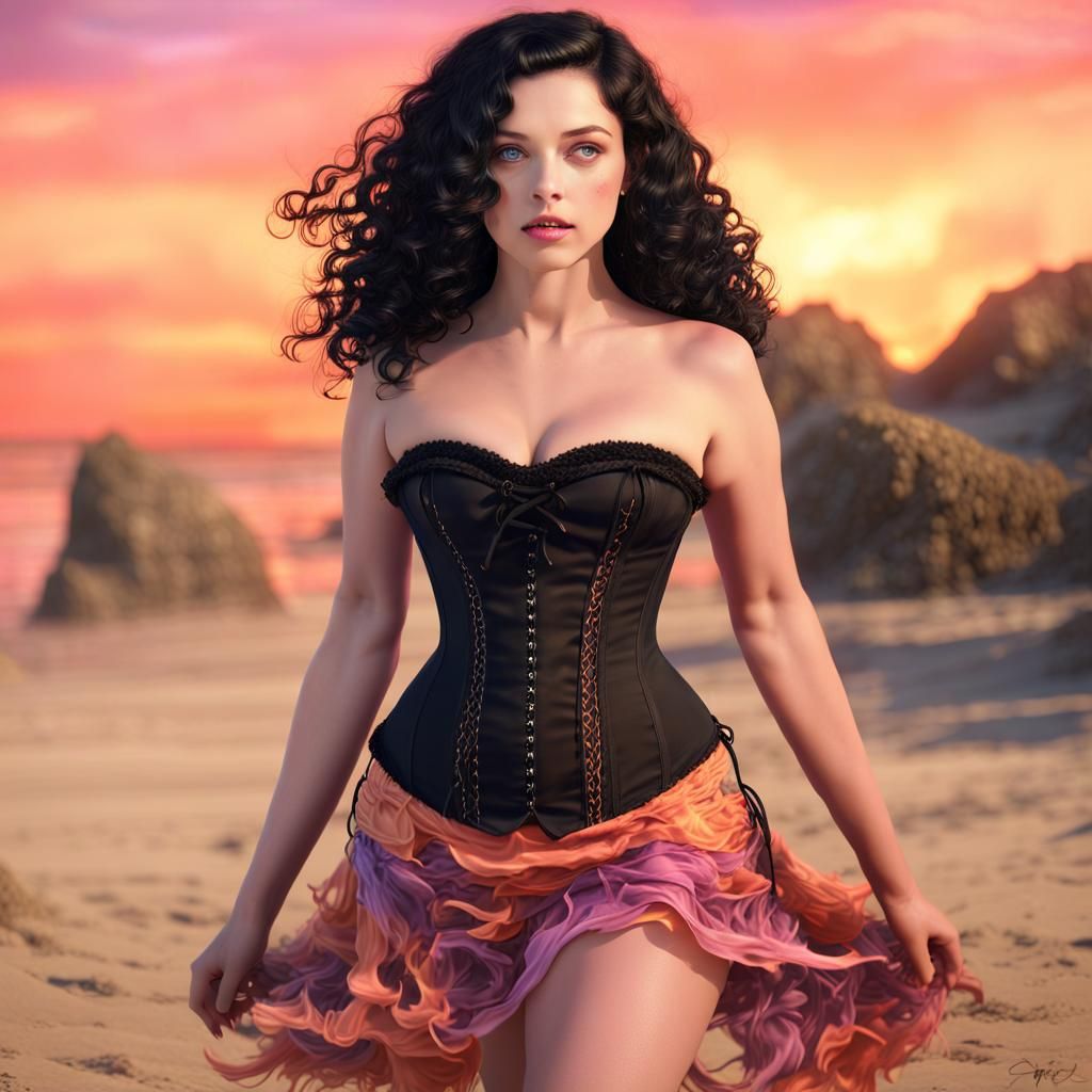 Summer Witch on Beach at Sunset in Fantasy Art