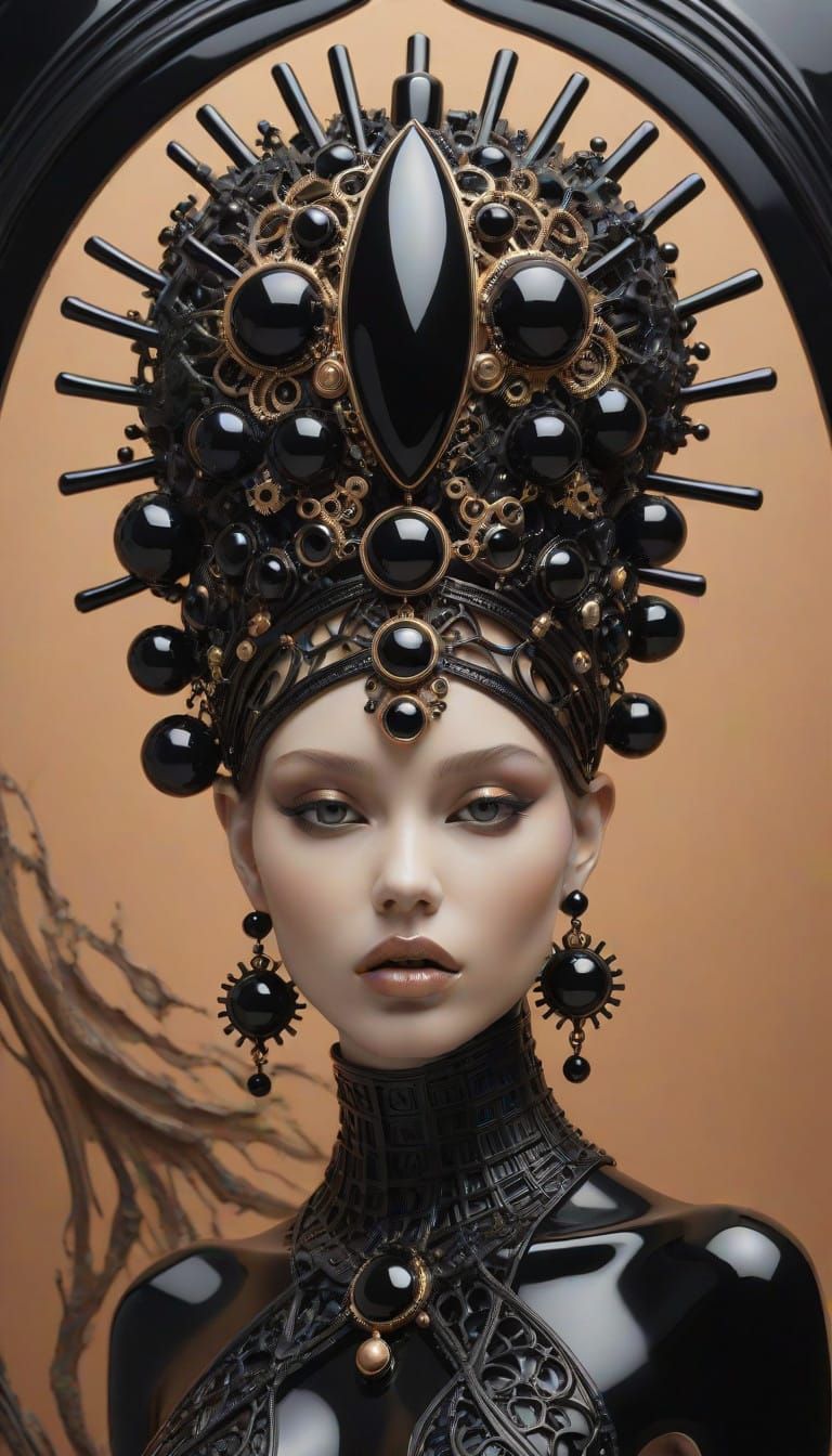 Surrealistic Digital Artwork in Black Onyx with Biomechanica...