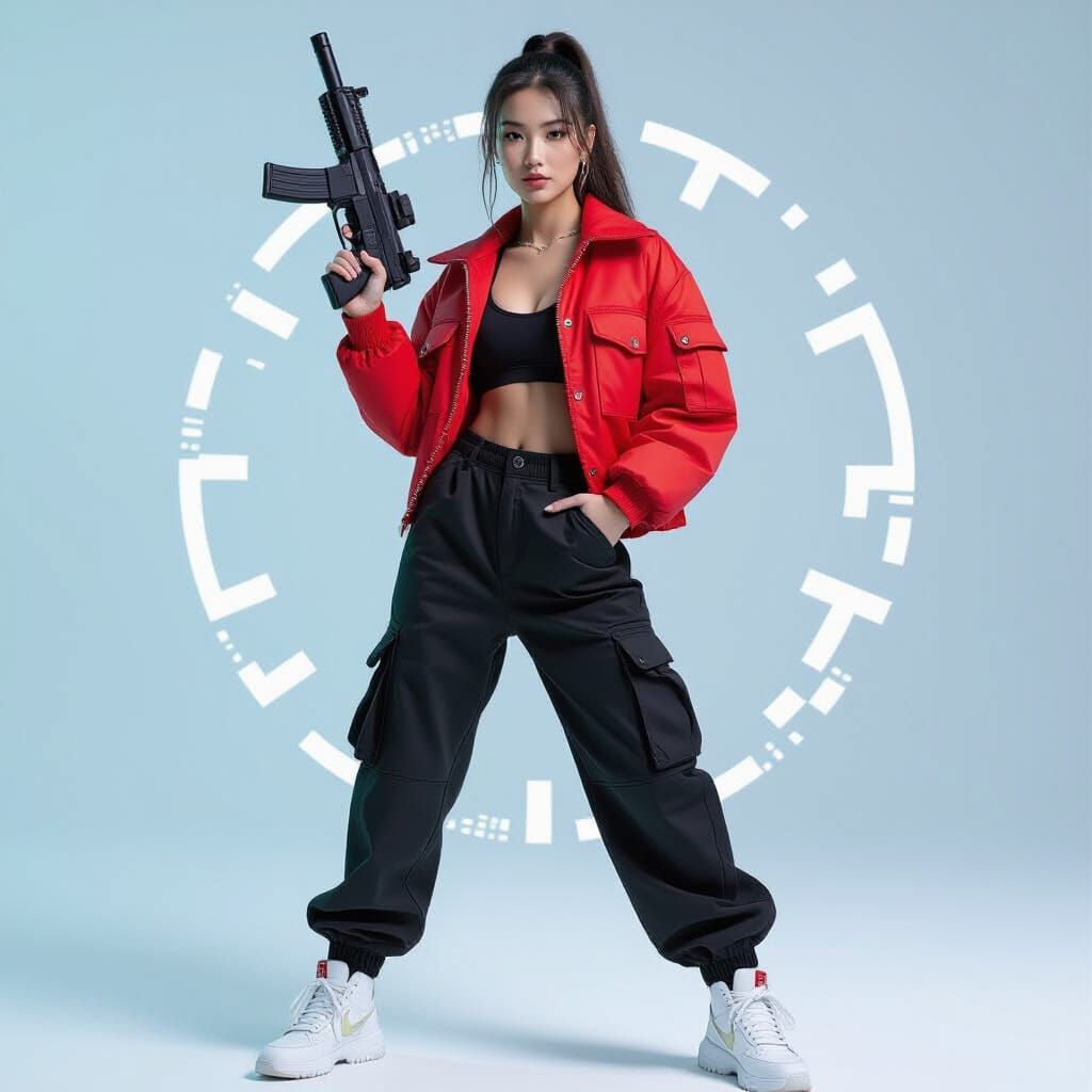 Cyberpunk Portrait of Asian Woman with Desert Eagle