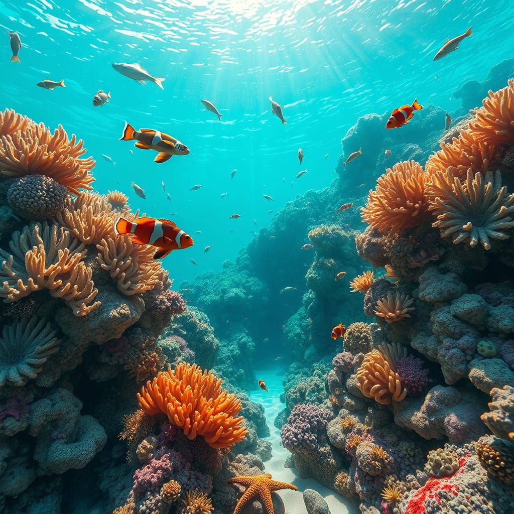 Coral Reef Teeming with Marine Life in Turquoise Water