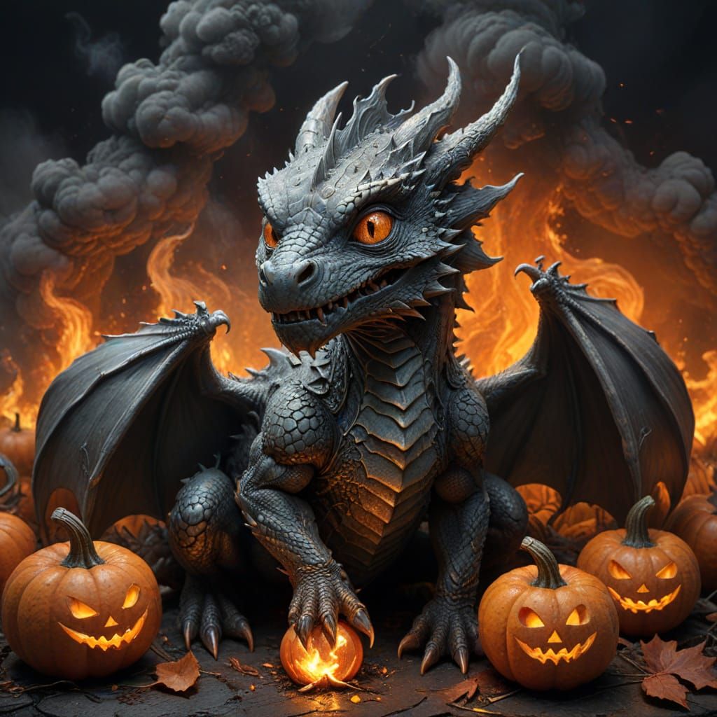 Baby Dragon Emerges From Halloween Pumpkins
