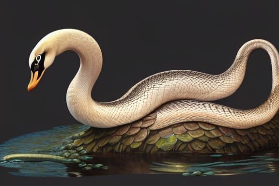 Whimsical Swan Snake Hybrid Illustration