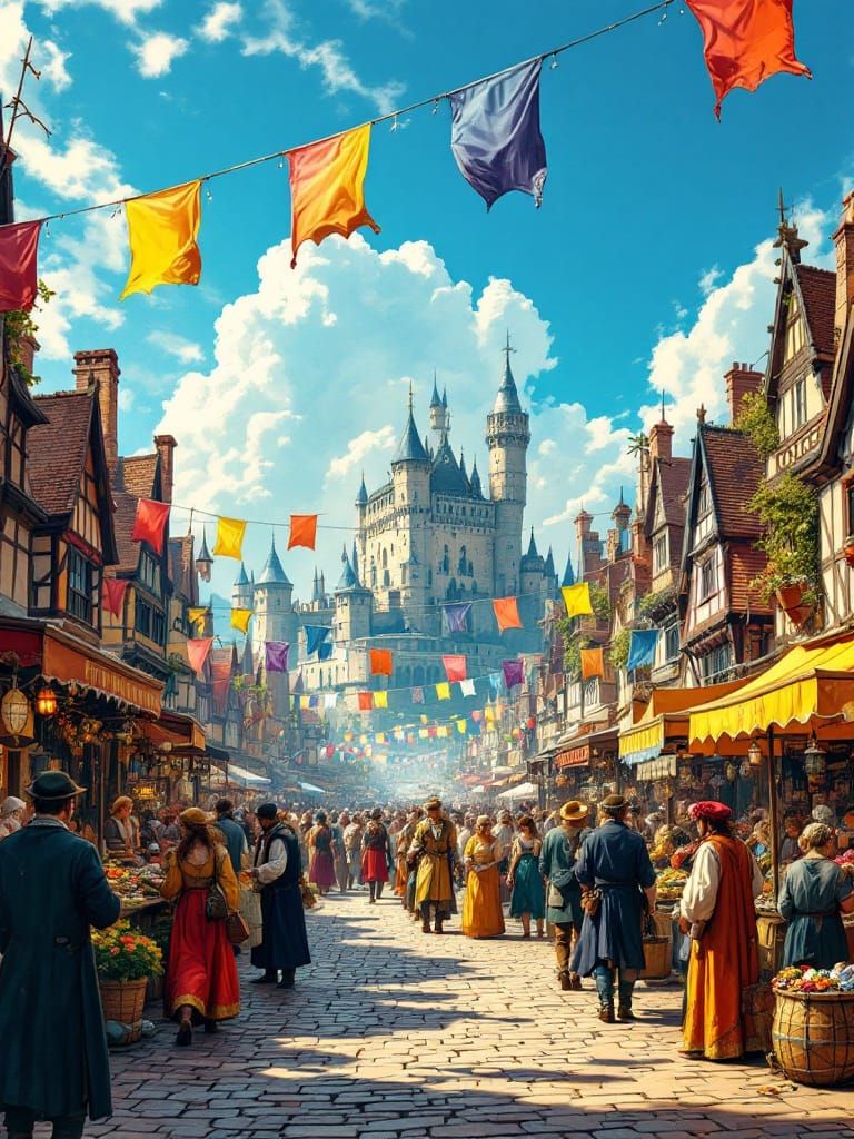 Medieval Festival Marketplace in Detailed Historical Illustr...