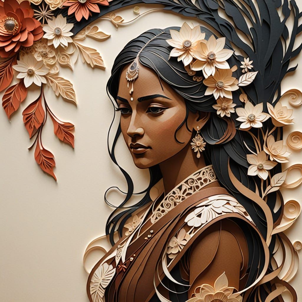 Elegant Indian Woman in Paper Flowers