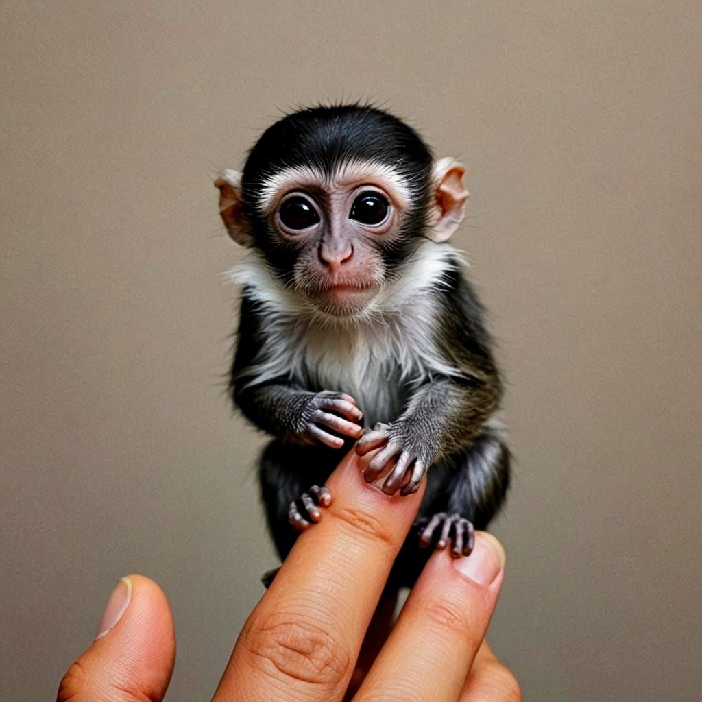 Adorable Finger Monkey on Human Finger