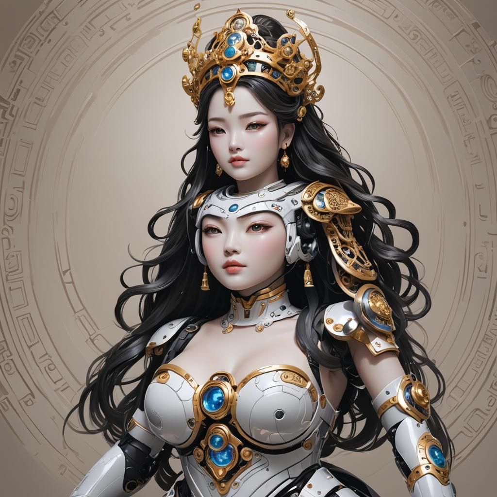 Curvy AI Goddess: Digital Art Portrait
