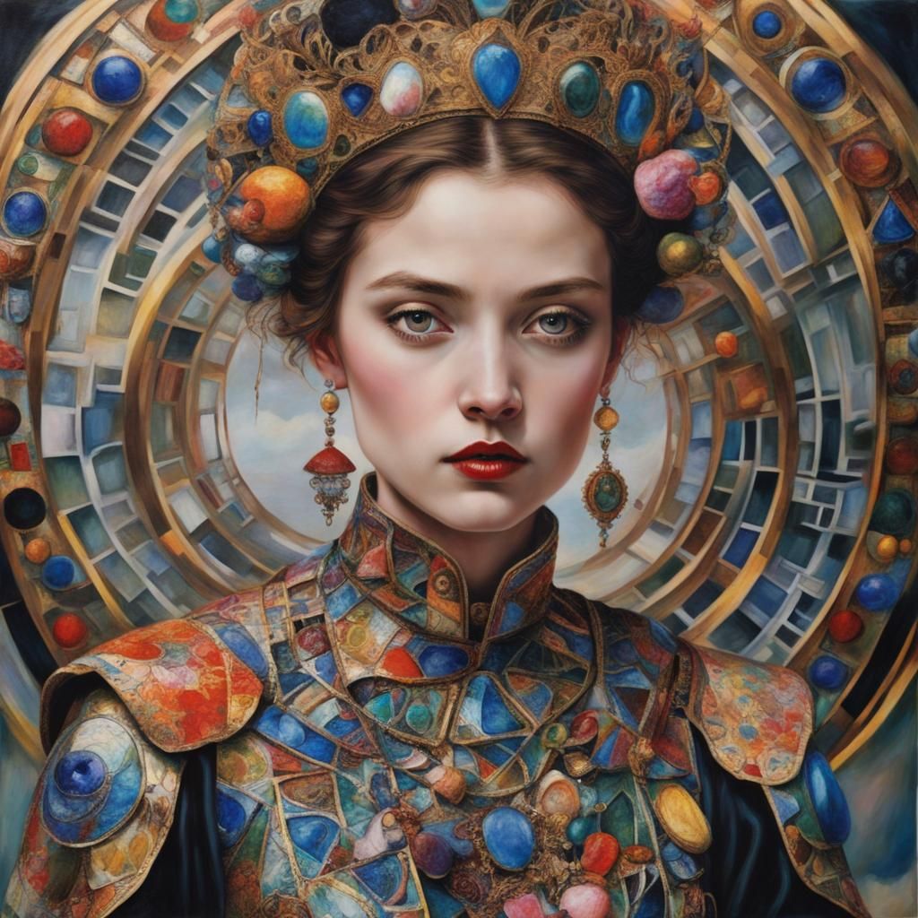 Surreal Queen of Hearts in Bohemian Psychedelic Style