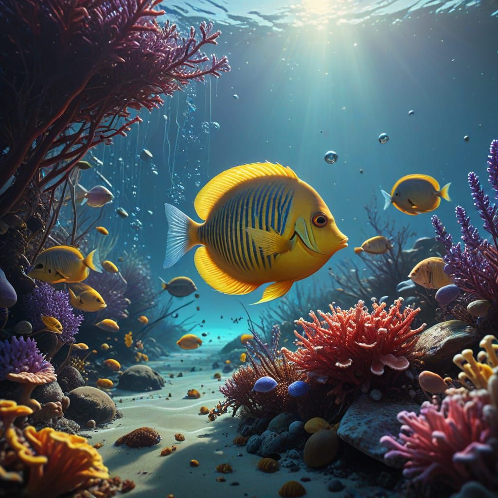 Vibrant Oceanic Scene with Surgeonfish and Sea Life