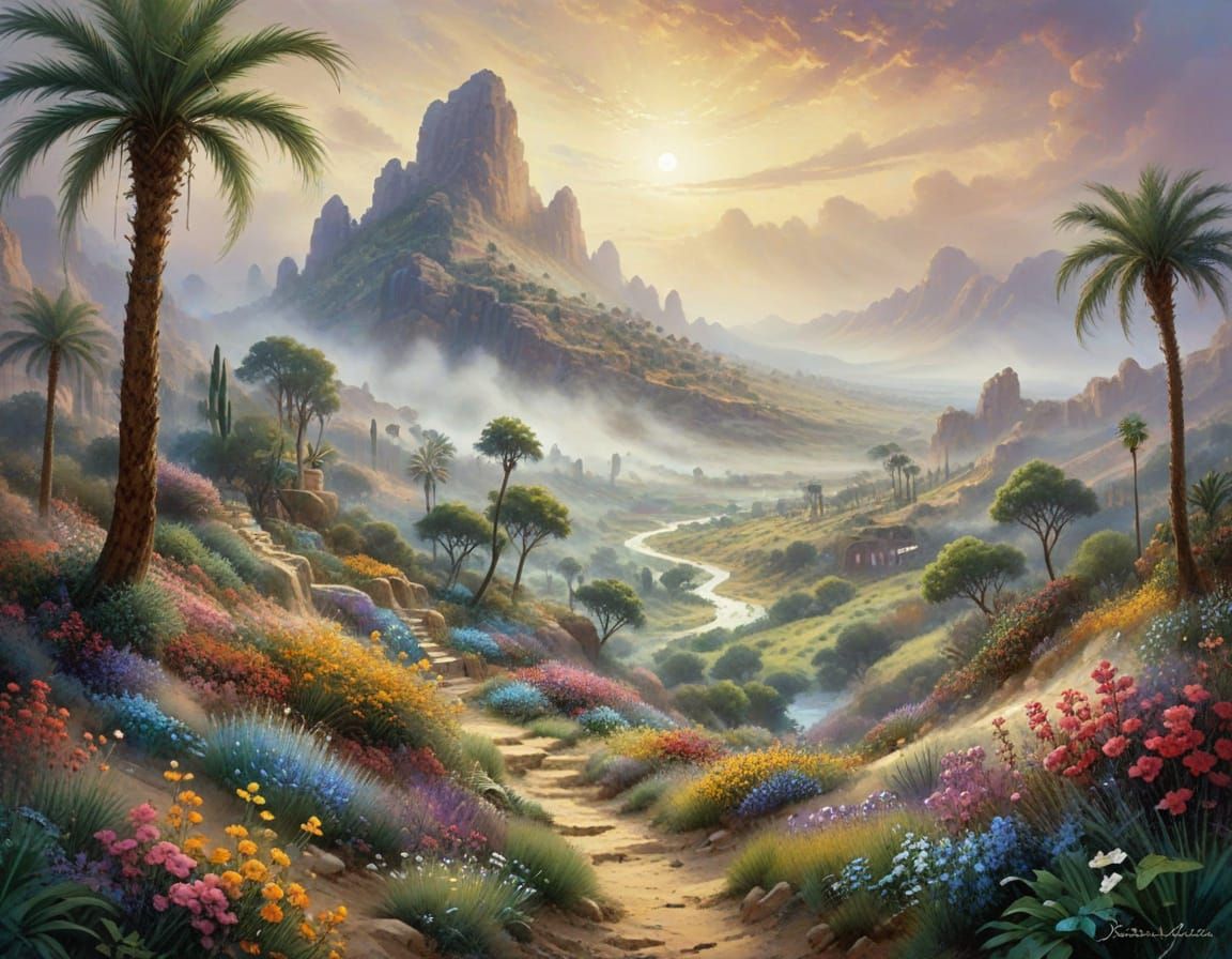 Desert Blooms with Flowers in Ethereal Watercolour Style