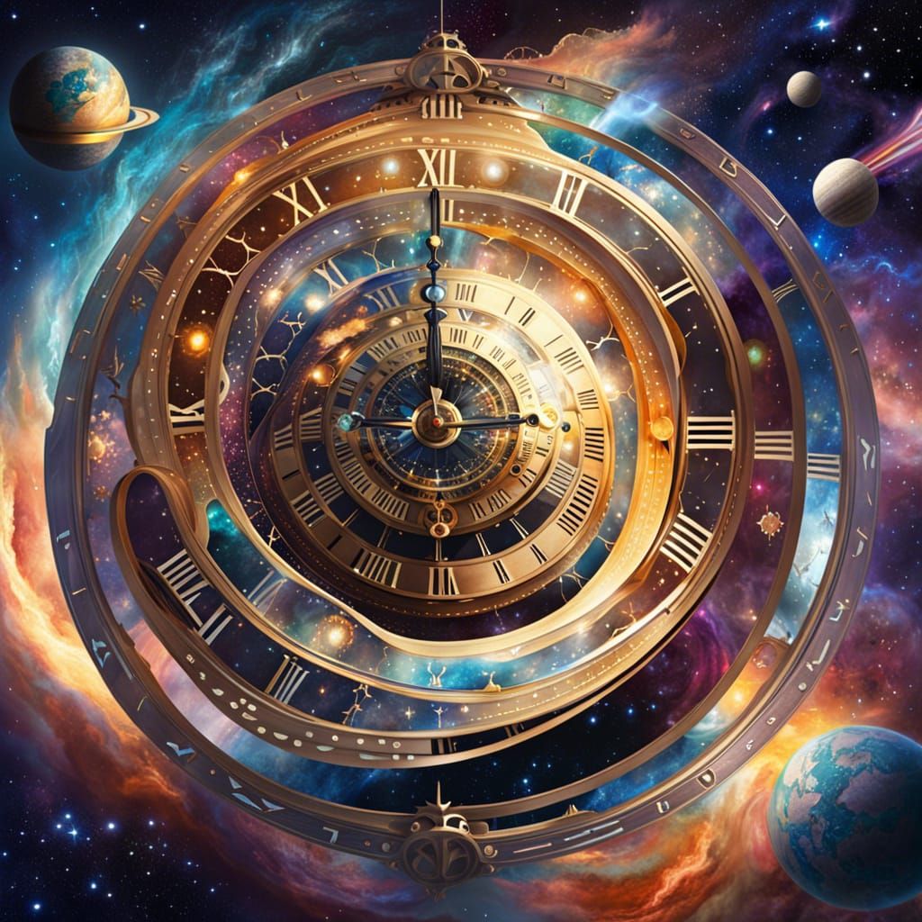 Celestial Clock in Dreamlike Space Art
