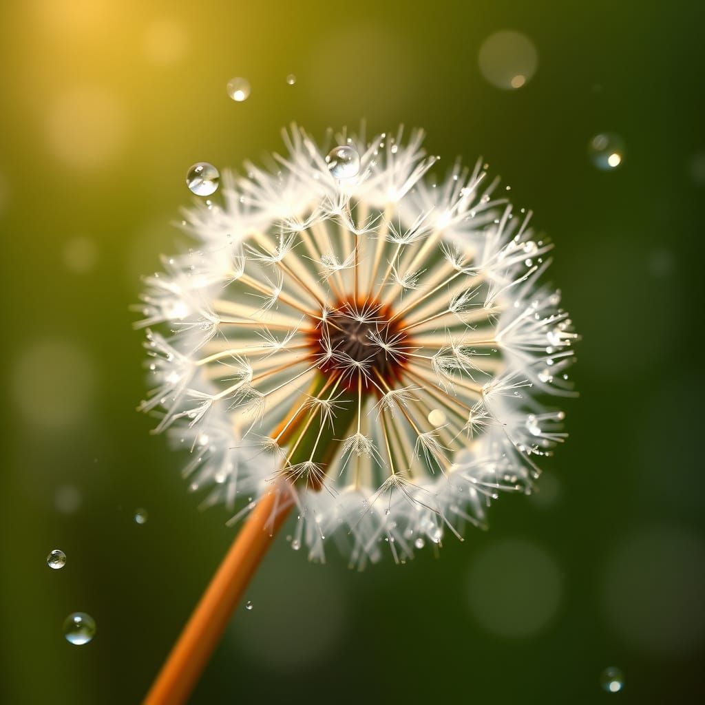 Dandelion Seed in Dew: Hyperrealistic Macro Photograph