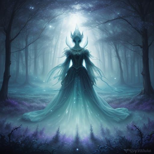 Ghostly Moonlight Figure in Enchanted Forest