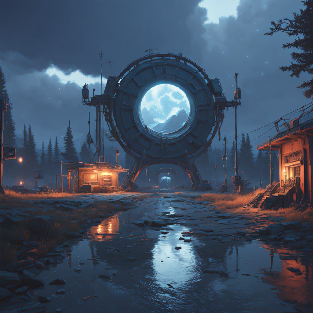 Majestic Metallic Portal in Epic Cinematic Landscape