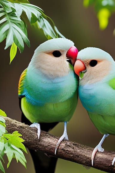 A pair of love birds sitting on a branch.