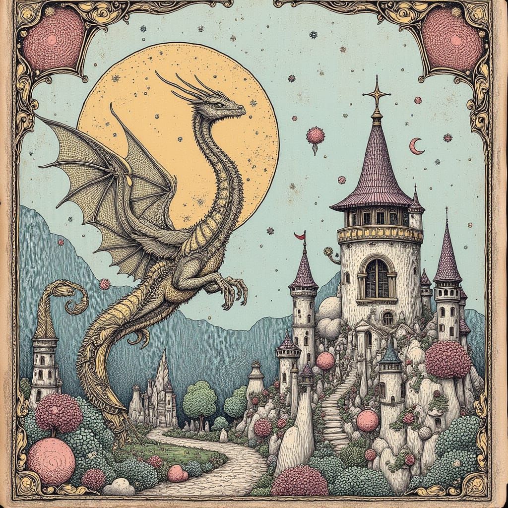 Majestic Dragon Guards Mystical World in Fantasy Art