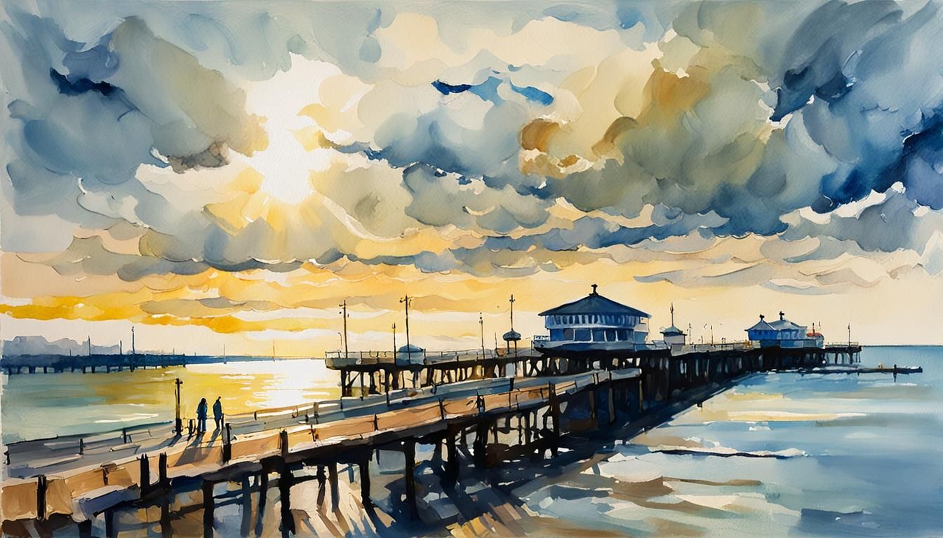 Southend Pier in Gouache Watercolor Style