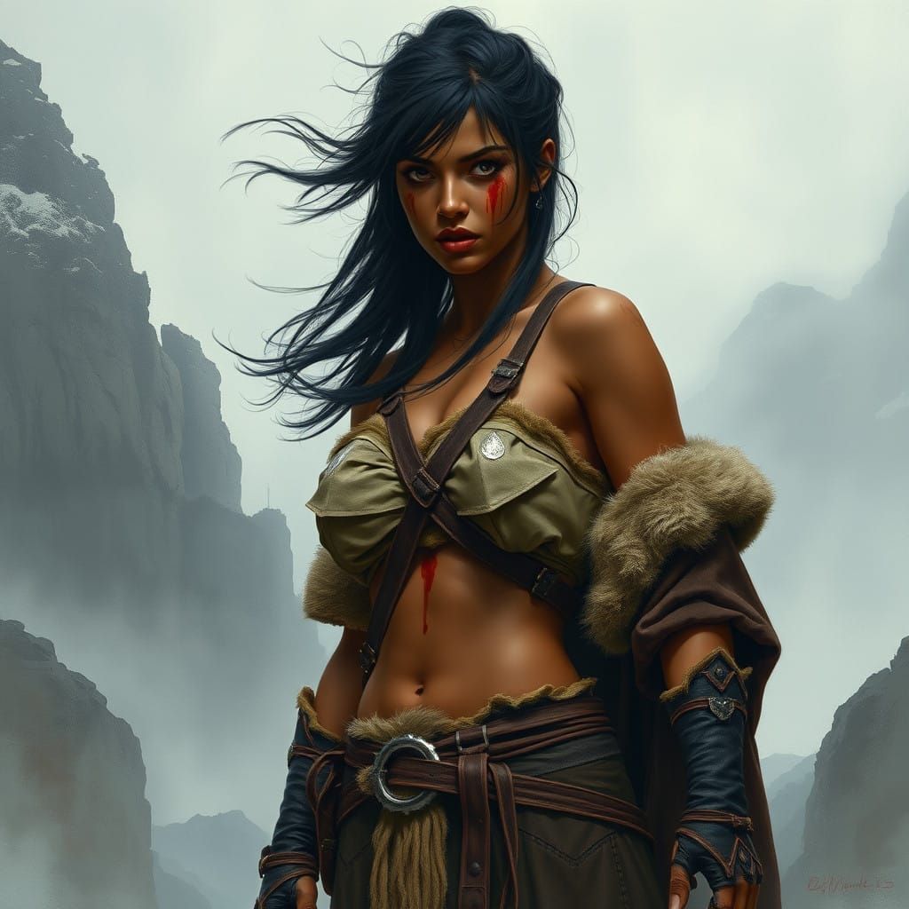 Majestic Warrior Goddess in Viking Attire Surrounded by Nord...