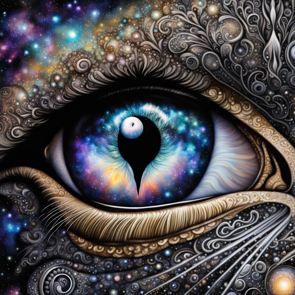 Cosmic Eyeball Kitten Iris in Hyperrealistic Galaxy