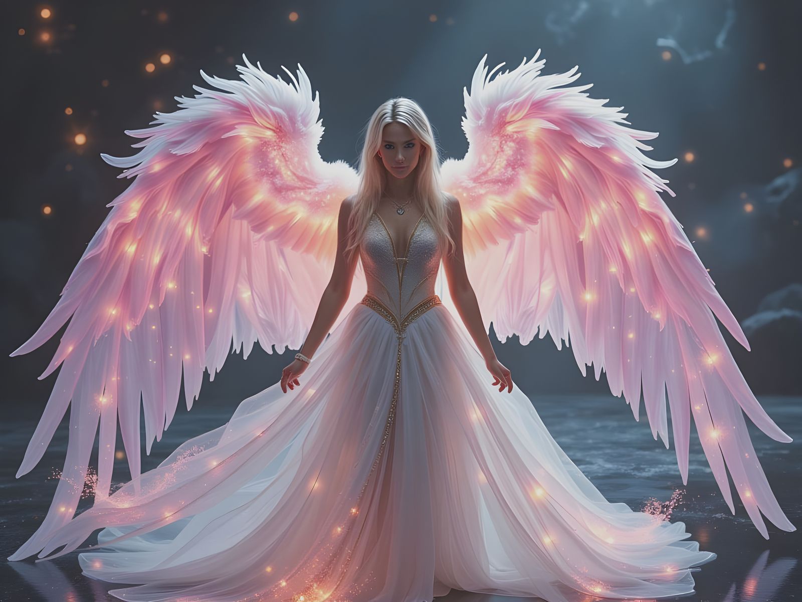 Angel with Blonde Hair and Pink Wings in Neuroglow Style